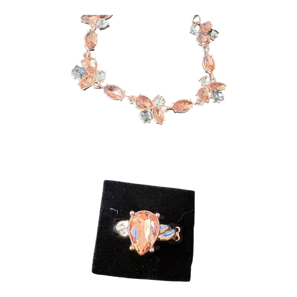 Paparazzi Rose Gold Peach Iridescent Rhinestone Necklace Earring Bracelet Ring - Picture 3 of 4